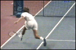 Tennis player twists his foot
